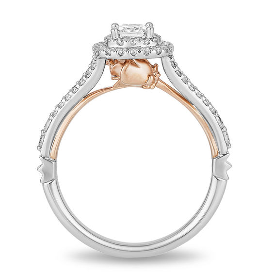 Enchanted Disney Belle 0.75 CT. T.W. Princess-Cut Diamond Double Frame Rose Engagement Ring in 14K Two-Tone Gold