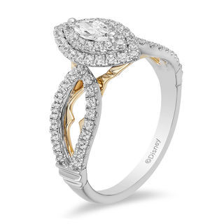 Enchanted Disney Jasmine 0.75 CT. T.W. Marquise Diamond Double Frame Engagement Ring in 14K Two-Tone Gold