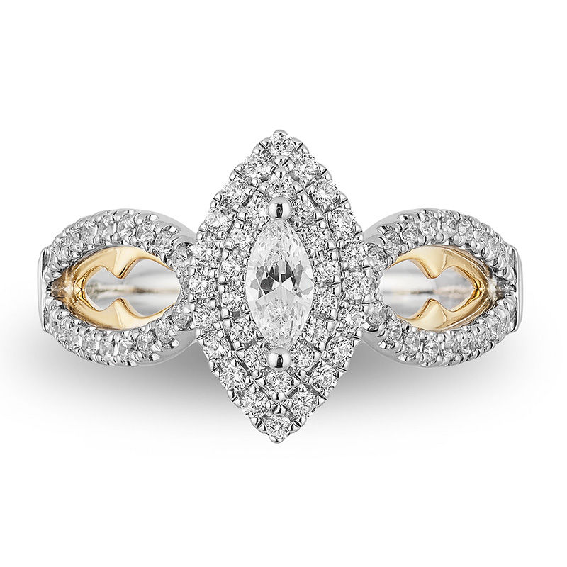 Main Image 4 of Enchanted Disney Jasmine 0.75 CT. T.W. Marquise Diamond Double Frame Engagement Ring in 14K Two-Tone Gold