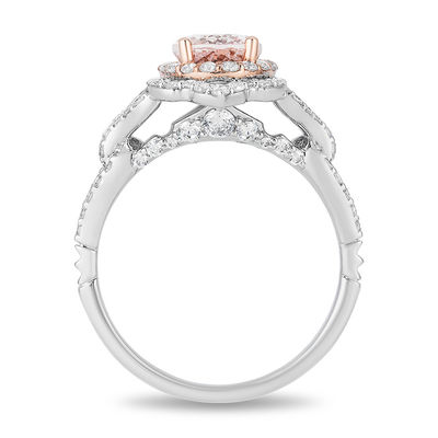 Enchanted Disney Aurora Oval Morganite and 0.69 CT. T.W. Diamond Scallop Frame Engagement Ring in 14K Two-Tone Gold