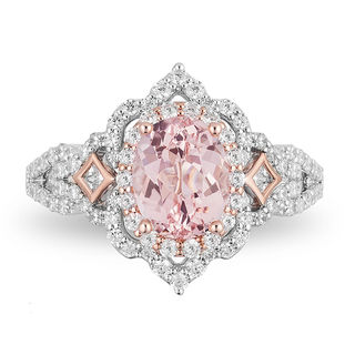 Enchanted Disney Aurora Oval Morganite and 0.69 CT. T.W. Diamond Scallop Frame Engagement Ring in 14K Two-Tone Gold