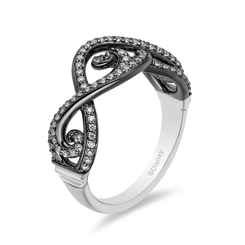 Enchanted Disney Villains Ursula 0.33 CT. T.W. Diamond Intertwining Tentacle Ring in 14K White Gold and Black Rhodium