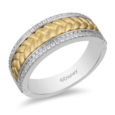 Enchanted Disney Men's 0.25 CT. T.W. Diamond Braid Centre Wedding Band in 14K Two-Tone Gold