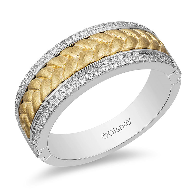 Enchanted Disney Men's 0.25 CT. T.W. Diamond Braid Centre Wedding Band in 14K Two-Tone Gold|Peoples Jewellers