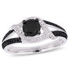 0.99 CT. T.W. Enhanced Black and White Diamond Bypass Split Shank Engagement Ring in 10K White Gold