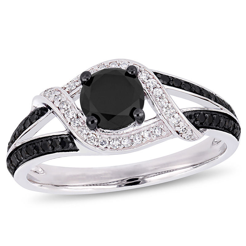 0.99 CT. T.W. Enhanced Black and White Diamond Bypass Split Shank Engagement Ring in 10K White Gold|Peoples Jewellers