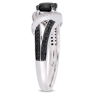 0.99 CT. T.W. Enhanced Black and White Diamond Bypass Split Shank Engagement Ring in 10K White Gold