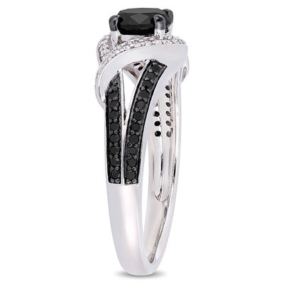 0.99 CT. T.W. Enhanced Black and White Diamond Bypass Split Shank Engagement Ring in 10K White Gold