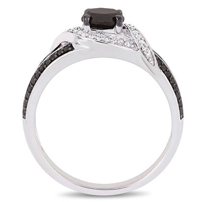 0.99 CT. T.W. Enhanced Black and White Diamond Bypass Split Shank Engagement Ring in 10K White Gold