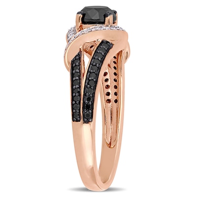 0.99 CT. T.W. Black and White Diamond Ribbon Bypass Engagement Ring in 10K Rose Gold