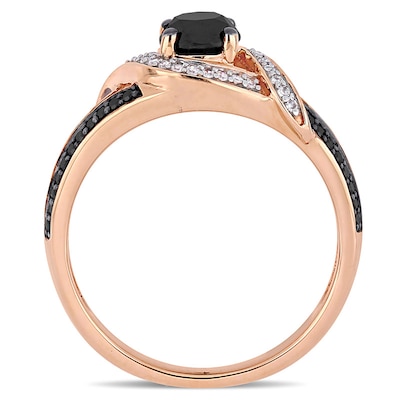 0.99 CT. T.W. Black and White Diamond Ribbon Bypass Engagement Ring in 10K Rose Gold