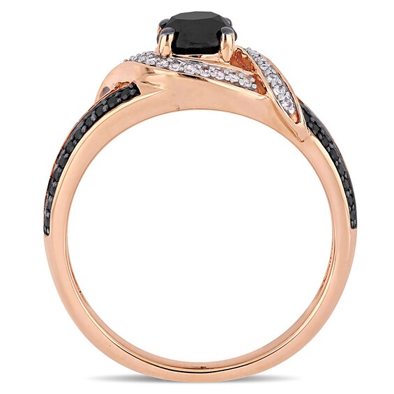 0.99 CT. T.W. Black and White Diamond Ribbon Bypass Engagement Ring in 10K Rose Gold