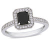 Thumbnail Image 0 of 1.23 CT. T.W. Emerald-Cut Enhanced Black and White Diamond Frame Vintage-Style Engagement Ring in 10K White Gold