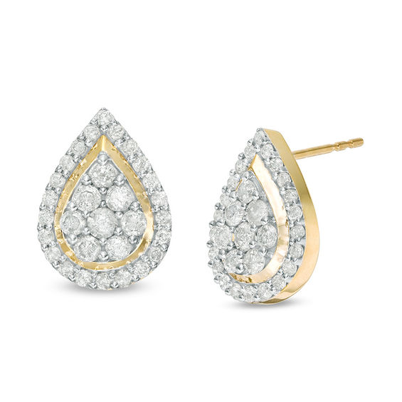 0.95 CT. T.W. Pear-Shaped Multi-Diamond Teardrop Frame Stud Earrings in 10K Gold