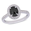 1.16 CT. T.W. Oval Enhanced Black and White Diamond Frame Vintage-Style Engagement Ring in 10K White Gold