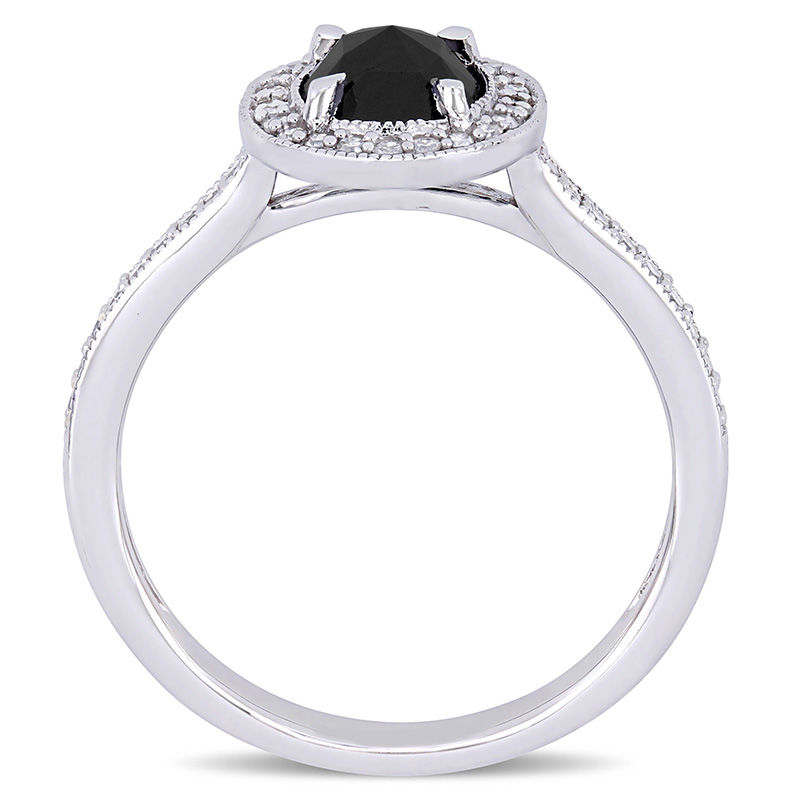 1.16 CT. T.W. Oval Enhanced Black and White Diamond Frame Vintage-Style Engagement Ring in 10K White Gold|Peoples Jewellers