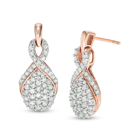 0.95 CT. T.W. Composite Diamond Pear-Shaped Drop Earrings in 10K Rose Gold