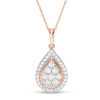 0.95 CT. T.W. Composite Diamond Teardrop Frame Pendant in 10K Rose Gold