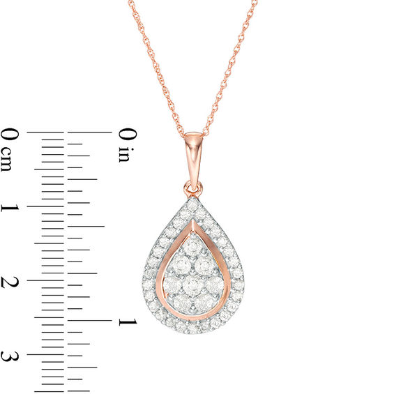 0.95 CT. T.W. Composite Diamond Teardrop Frame Pendant in 10K Rose Gold