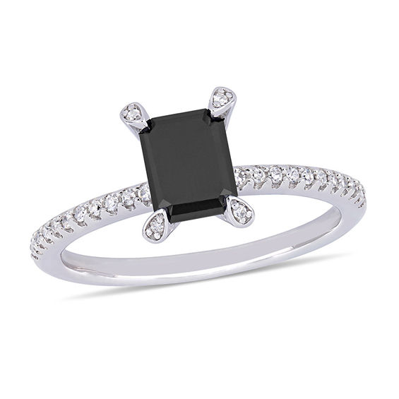 1.10 CT. T.W. Emerald-Cut Enhanced Black and White Diamond Engagement Ring in 10K White Gold