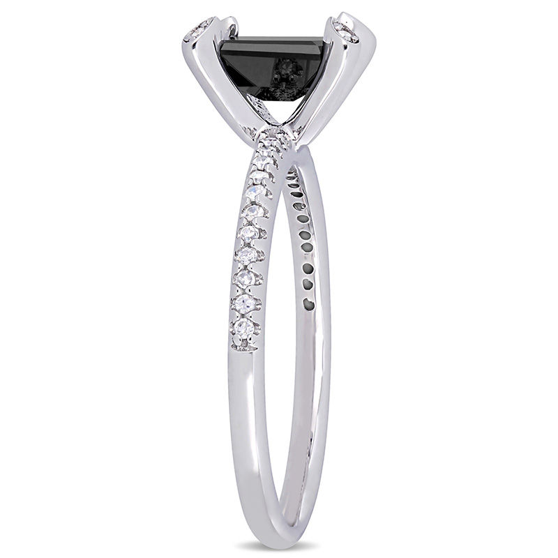 1.10 CT. T.W. Emerald-Cut Enhanced Black and White Diamond Engagement Ring in 10K White Gold|Peoples Jewellers