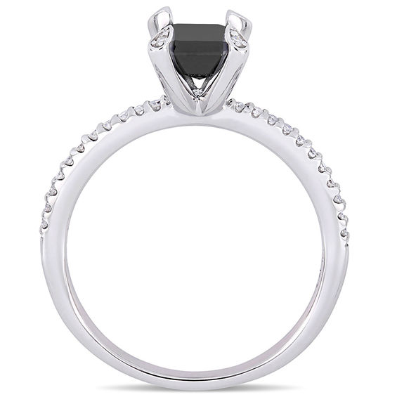 1.10 CT. T.W. Emerald-Cut Enhanced Black and White Diamond Engagement Ring in 10K White Gold