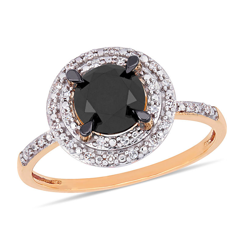 1.59 CT. T.W. Enhanced Black and White Diamond Double Frame Engagement Ring in 14K Rose Gold|Peoples Jewellers