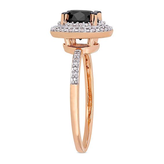 1.59 CT. T.W. Enhanced Black and White Diamond Double Frame Engagement Ring in 14K Rose Gold