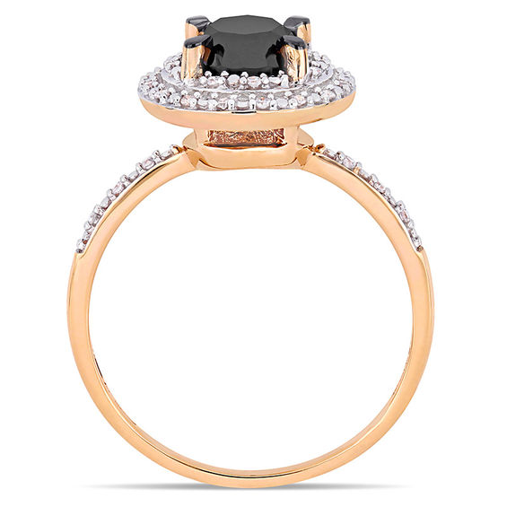 1.59 CT. T.W. Enhanced Black and White Diamond Double Frame Engagement Ring in 14K Rose Gold