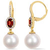 11.0-12.0mm Freshwater Cultured Pearl, Oval Garnet and 0.22 CT. T.W. Diamond Frame Drop Earrings in 10K Gold