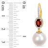 11.0-12.0mm Freshwater Cultured Pearl, Oval Garnet and 0.22 CT. T.W. Diamond Frame Drop Earrings in 10K Gold