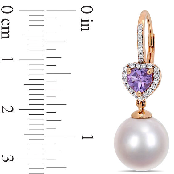 11.0-12.0mm Freshwater Cultured Pearl, Amethyst and 0.21 CT. T.W. Diamond Frame Drop Earrings in 10K Rose Gold