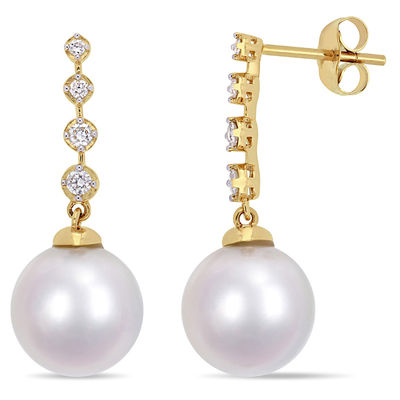 10.0-10.5mm South Sea Cultured Pearl and 0.17 CT. T.W. Diamond Drop Earrings in 14K Gold