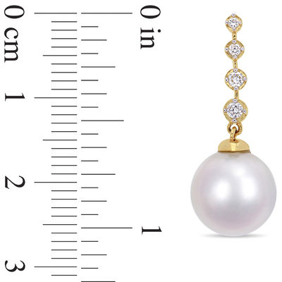 10.0-10.5mm South Sea Cultured Pearl and 0.17 CT. T.W. Diamond Drop Earrings in 14K Gold