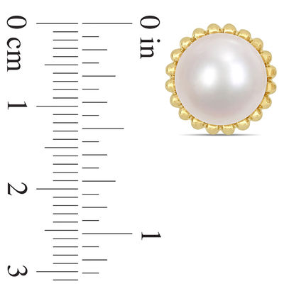 10.5-11.0mm Button Freshwater Cultured Pearl Bead Frame Stud Earrings in 10K Gold