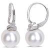 Thumbnail Image 0 of 11.0-12.0mm Freshwater Cultured Pearl and 0.048 CT. T.W. Diamond Swirl Drop Earrings in Sterling Silver