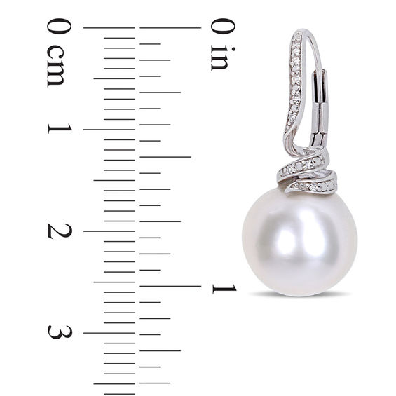 11.0-12.0mm Freshwater Cultured Pearl and 0.048 CT. T.W. Diamond Swirl Drop Earrings in Sterling Silver