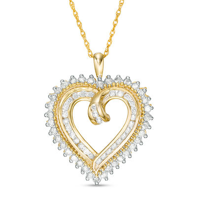 0.95 CT. T.W. Diamond Sunburst Heart Pendant in 10K Gold