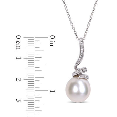 11.0-12.0mm Freshwater Cultured Pearl and Diamond Accent Swirl Pendant in Sterling Silver