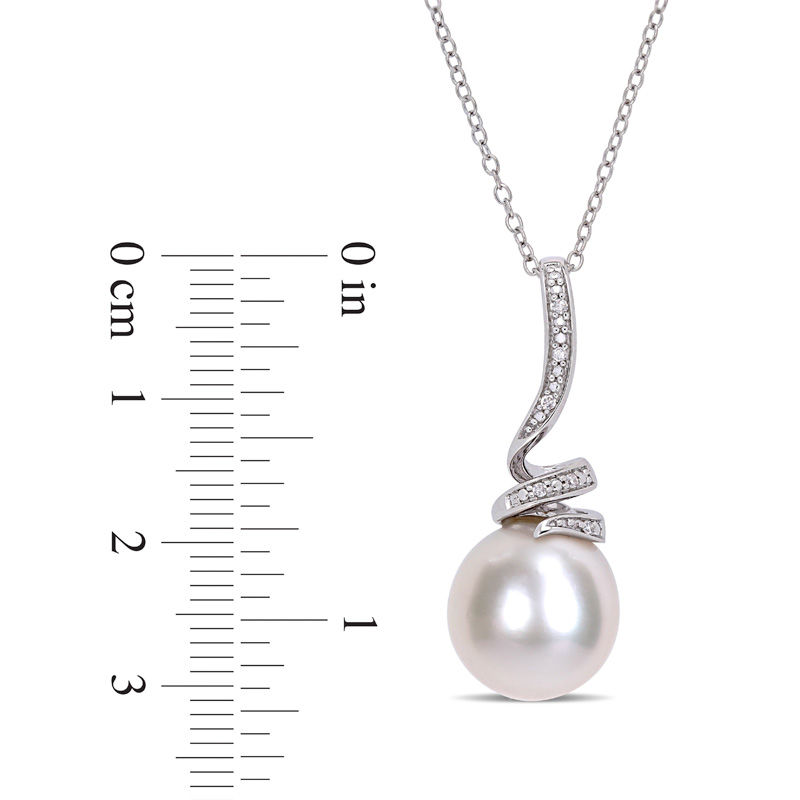 11.0-12.0mm Freshwater Cultured Pearl and Diamond Accent Swirl Pendant in Sterling Silver|Peoples Jewellers