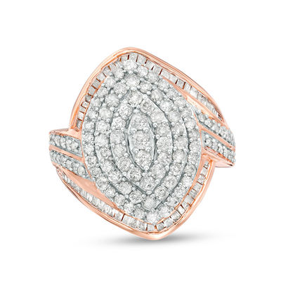 1.45 CT. T.W. Composite Diamond Marquise Bypass Frame Ring in 10K Rose Gold