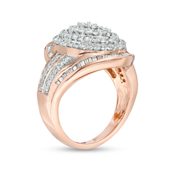 1.45 CT. T.W. Composite Diamond Marquise Bypass Frame Ring in 10K Rose Gold