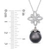 11.0-12.0mm Oval Black Tahitian Cultured Pearl and 0.26 CT. T.W. Diamond Ornate Flower Pendant in 14K White Gold-17"