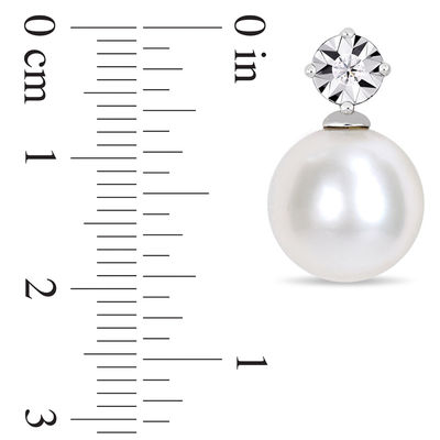 11.0-12.0mm Freshwater Cultured Pearl and Diamond Accent Drop Earrings in Sterling Silver