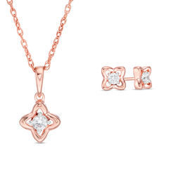 0.23 CT. T.W. Diamond Solitaire Flower Pendant and Stud Earrings Set in 10K Rose Gold