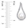 Thumbnail Image 2 of 9.0-9.5mm Freshwater Cultured Pearl and 0.30 CT. T.W. Diamond Flame Drop Earrings in 14K White Gold