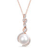 Freshwater Cultured Pearl, White Sapphire and 0.15 CT. T.W. Diamond Drop Pendant in Sterling Silver with Rose Rhodium