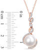 Freshwater Cultured Pearl, White Sapphire and 0.15 CT. T.W. Diamond Drop Pendant in Sterling Silver with Rose Rhodium