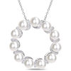 5.0-5.5mm Freshwater Cultured Pearl and 0.19 CT. T.W. Diamond Wreath Pendant in Sterling Silver