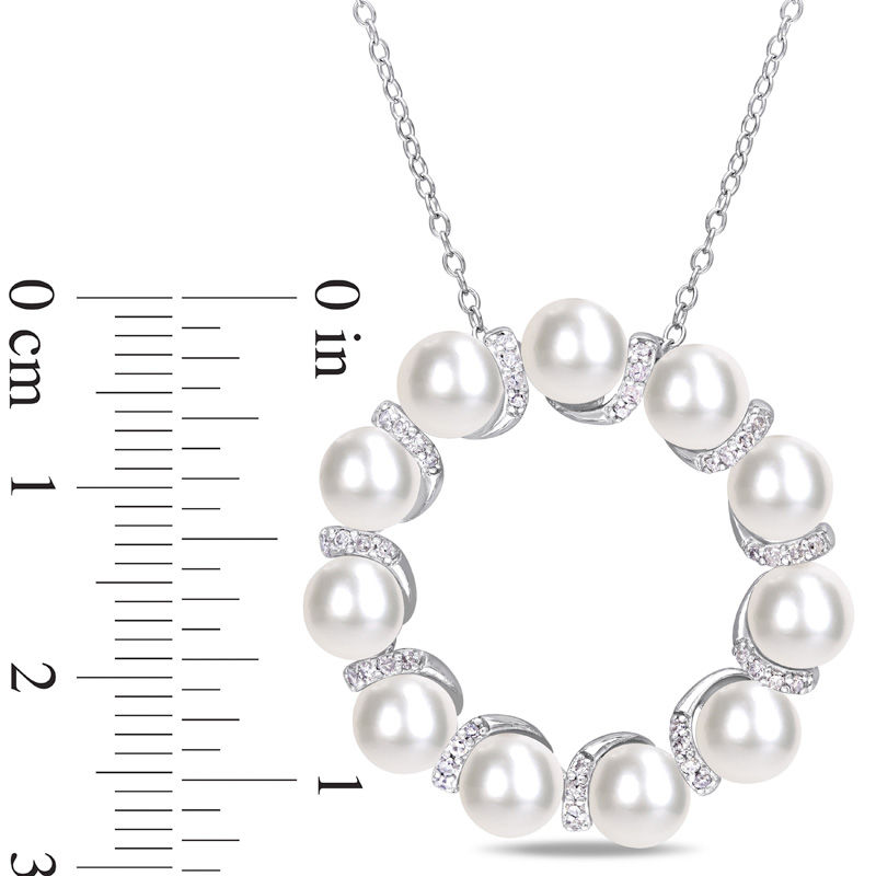 5.0-5.5mm Freshwater Cultured Pearl and 0.19 CT. T.W. Diamond Wreath Pendant in Sterling Silver|Peoples Jewellers